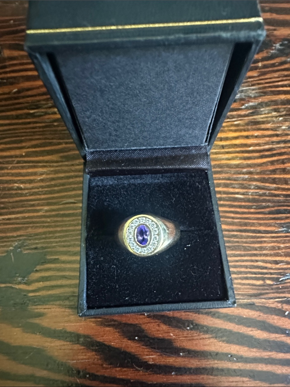 STUNNING TANZANITE/DIAMOND 14K SIGNET RING SIZE 6.5